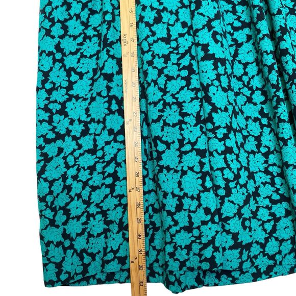 Vintage Lanz Midi Fit & Flare Dress 12 Green Floral Open Back Retro Coquette - Picture 7 of 14